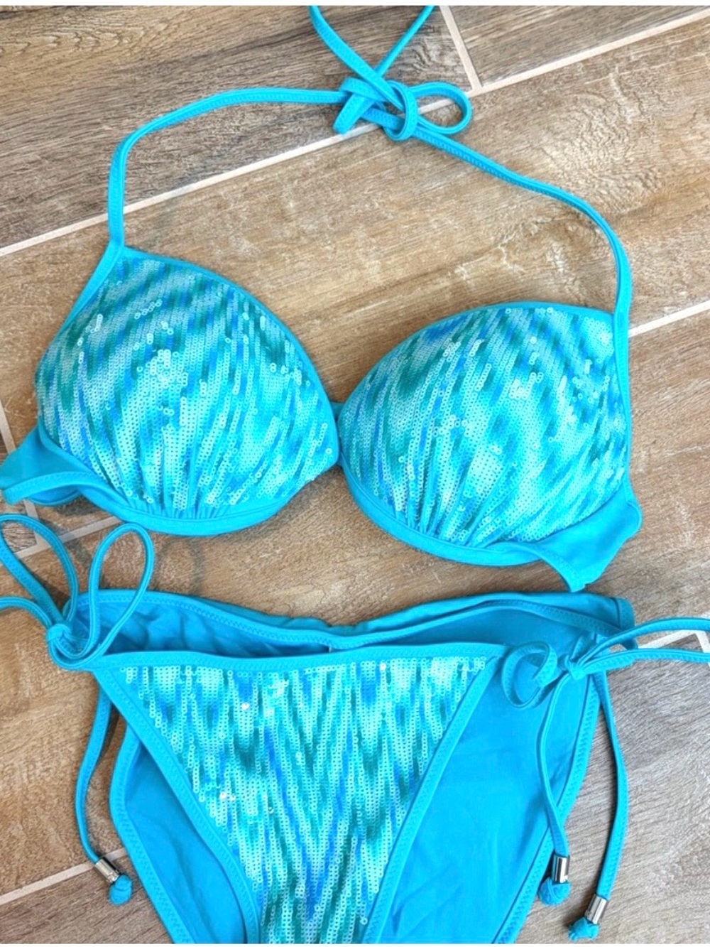 Victoria’s Secret pink Mermaid Sequin Halter Bikini Set - Women's Swim